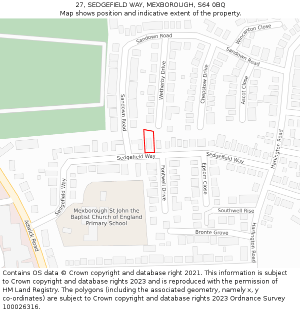 27, SEDGEFIELD WAY, MEXBOROUGH, S64 0BQ: Location map and indicative extent of plot