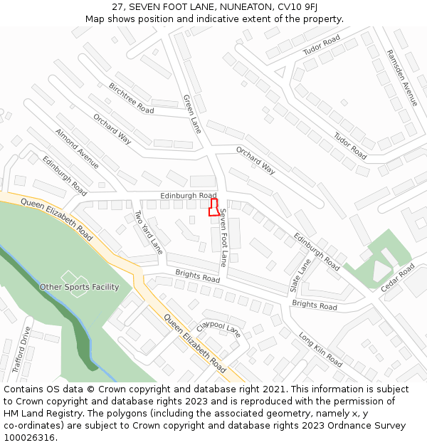 27, SEVEN FOOT LANE, NUNEATON, CV10 9FJ: Location map and indicative extent of plot