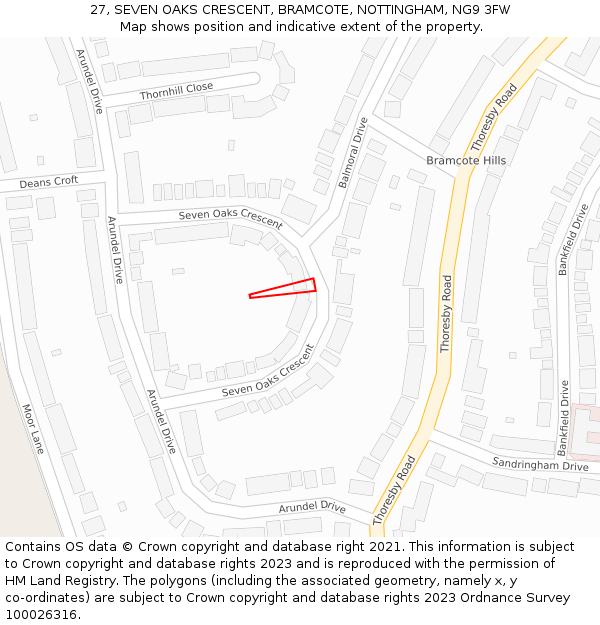 27, SEVEN OAKS CRESCENT, BRAMCOTE, NOTTINGHAM, NG9 3FW: Location map and indicative extent of plot