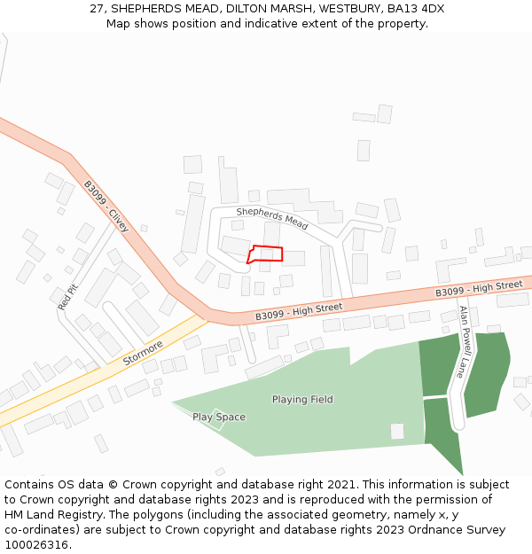 27, SHEPHERDS MEAD, DILTON MARSH, WESTBURY, BA13 4DX: Location map and indicative extent of plot