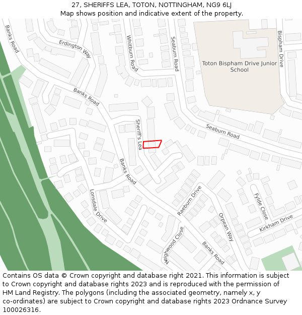 27, SHERIFFS LEA, TOTON, NOTTINGHAM, NG9 6LJ: Location map and indicative extent of plot
