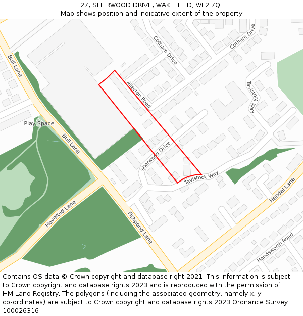 27, SHERWOOD DRIVE, WAKEFIELD, WF2 7QT: Location map and indicative extent of plot