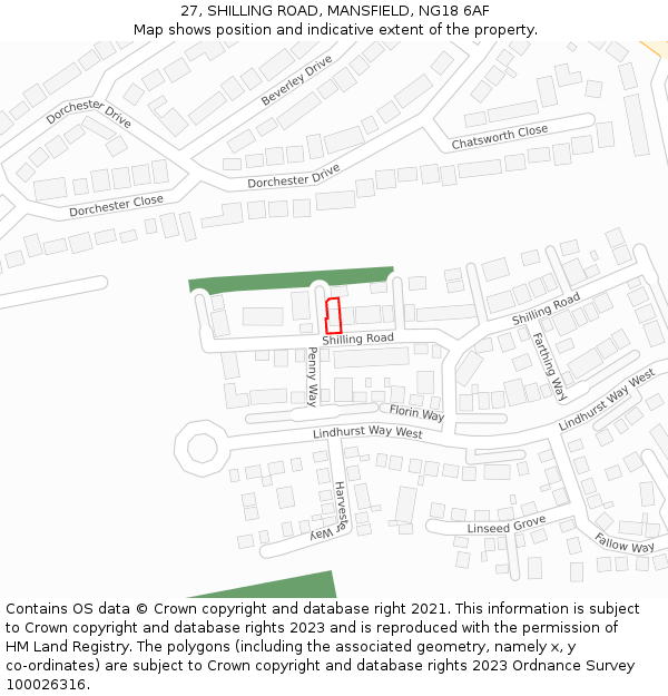 27, SHILLING ROAD, MANSFIELD, NG18 6AF: Location map and indicative extent of plot
