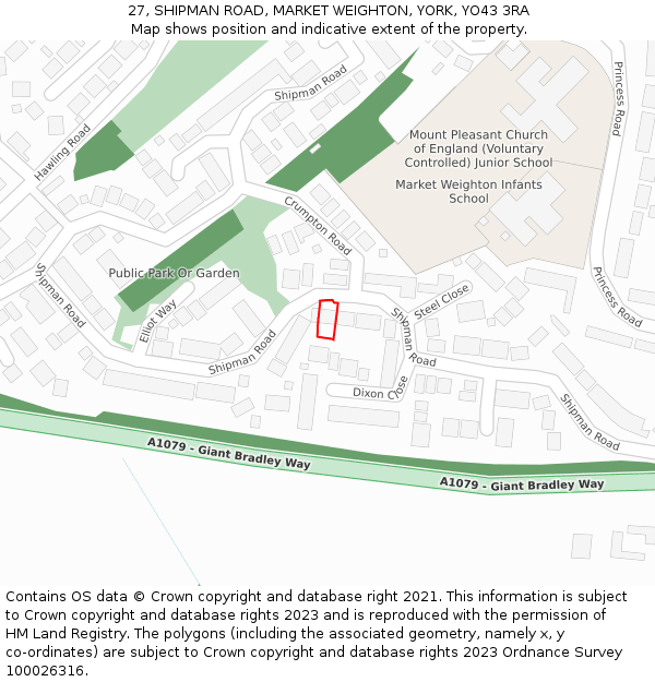 27, SHIPMAN ROAD, MARKET WEIGHTON, YORK, YO43 3RA: Location map and indicative extent of plot