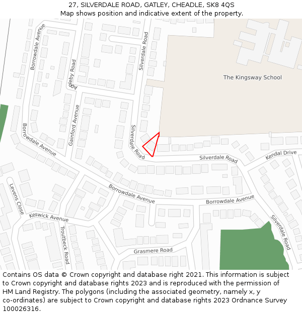 27, SILVERDALE ROAD, GATLEY, CHEADLE, SK8 4QS: Location map and indicative extent of plot