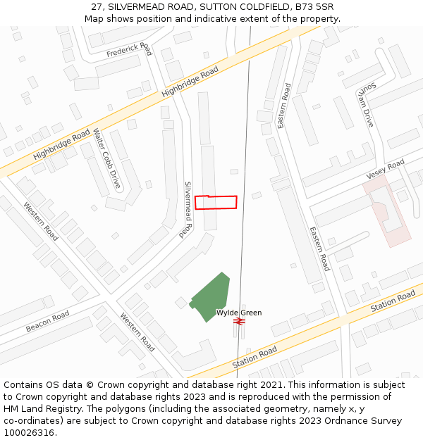 27, SILVERMEAD ROAD, SUTTON COLDFIELD, B73 5SR: Location map and indicative extent of plot