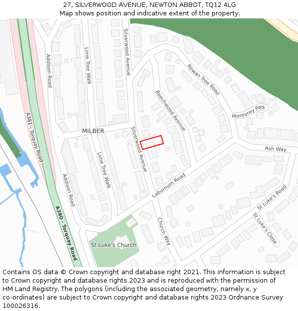27, SILVERWOOD AVENUE, NEWTON ABBOT, TQ12 4LG: Location map and indicative extent of plot