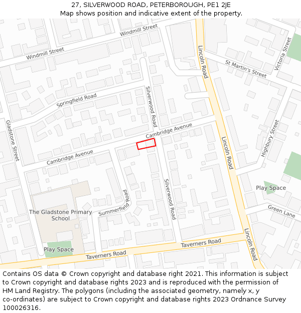 27, SILVERWOOD ROAD, PETERBOROUGH, PE1 2JE: Location map and indicative extent of plot