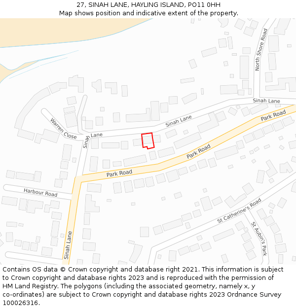 27, SINAH LANE, HAYLING ISLAND, PO11 0HH: Location map and indicative extent of plot