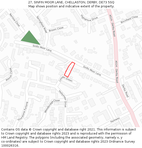 27, SINFIN MOOR LANE, CHELLASTON, DERBY, DE73 5SQ: Location map and indicative extent of plot