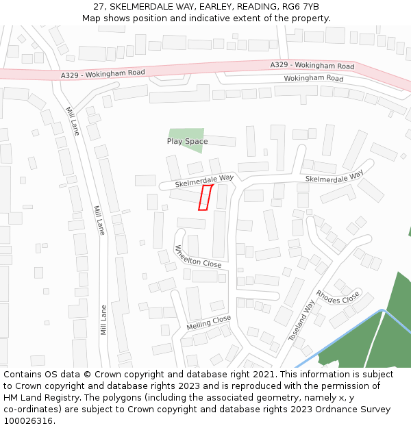 27, SKELMERDALE WAY, EARLEY, READING, RG6 7YB: Location map and indicative extent of plot