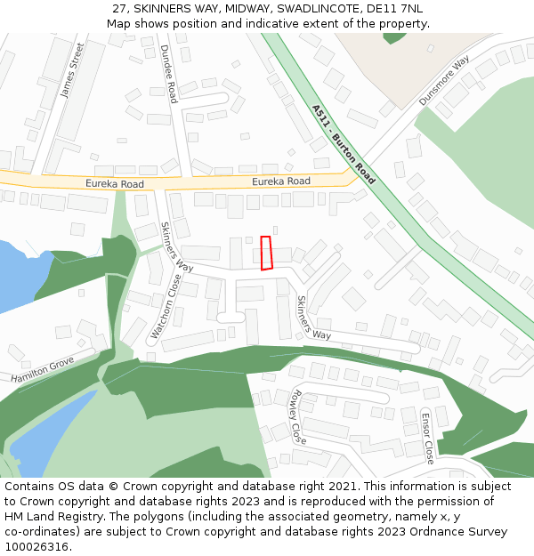 27, SKINNERS WAY, MIDWAY, SWADLINCOTE, DE11 7NL: Location map and indicative extent of plot