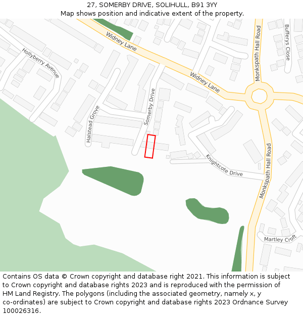 27, SOMERBY DRIVE, SOLIHULL, B91 3YY: Location map and indicative extent of plot