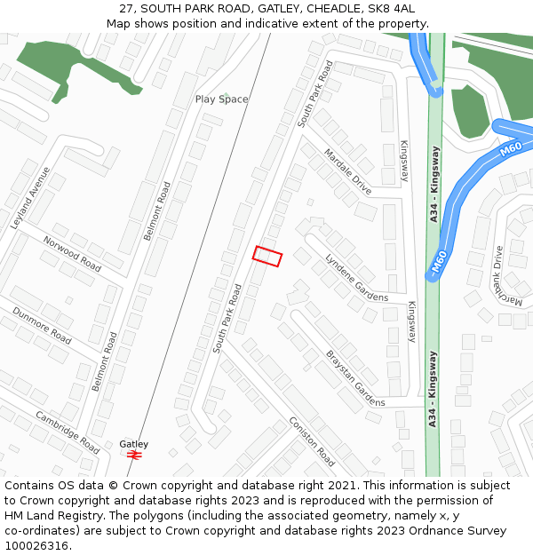 27, SOUTH PARK ROAD, GATLEY, CHEADLE, SK8 4AL: Location map and indicative extent of plot