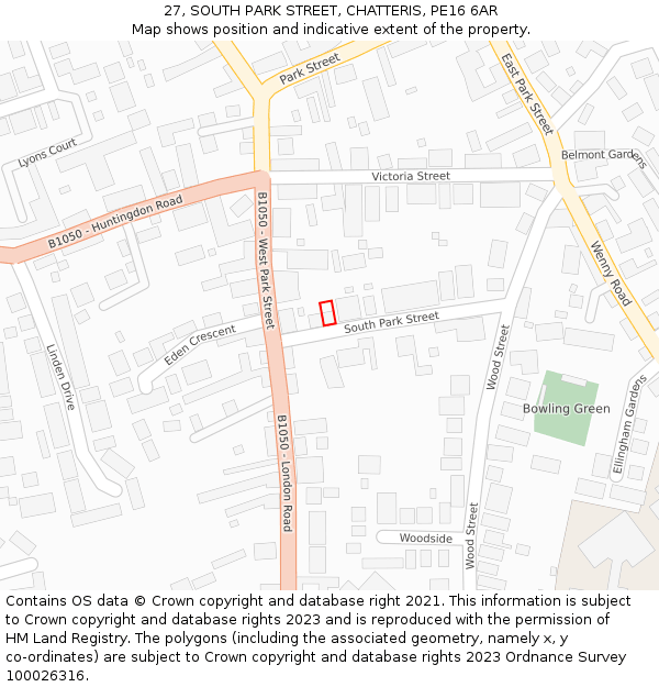 27, SOUTH PARK STREET, CHATTERIS, PE16 6AR: Location map and indicative extent of plot