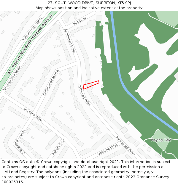 27, SOUTHWOOD DRIVE, SURBITON, KT5 9PJ: Location map and indicative extent of plot