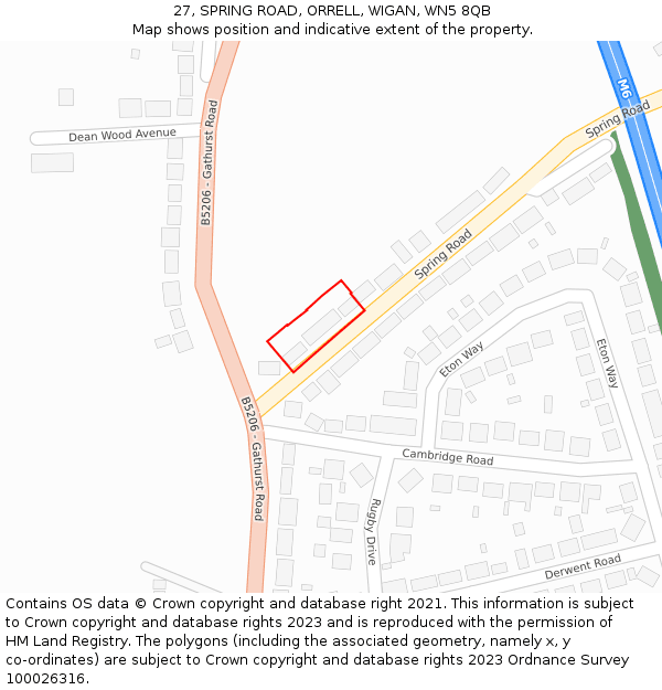 27, SPRING ROAD, ORRELL, WIGAN, WN5 8QB: Location map and indicative extent of plot
