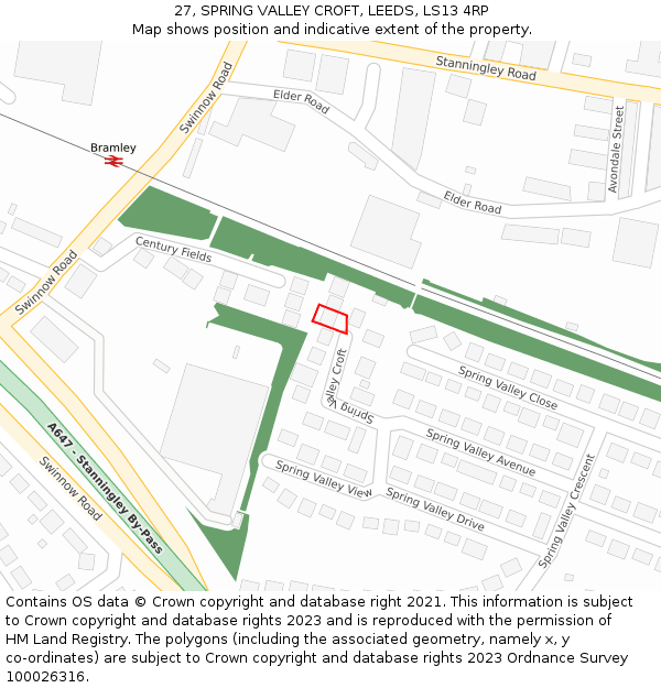 27, SPRING VALLEY CROFT, LEEDS, LS13 4RP: Location map and indicative extent of plot