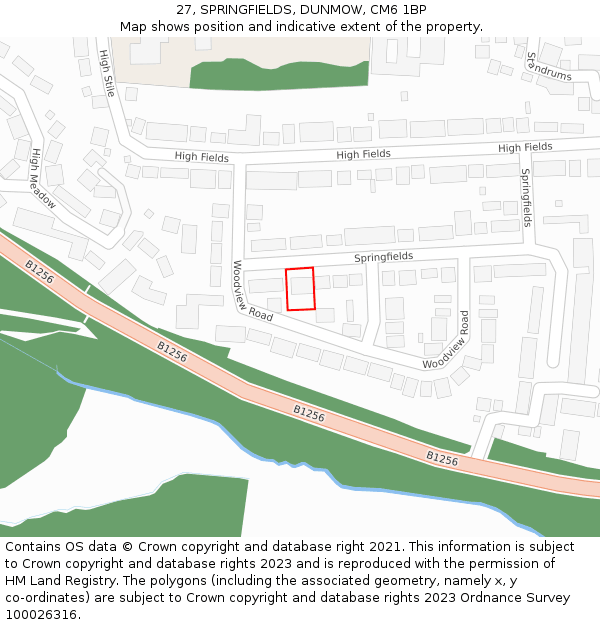 27, SPRINGFIELDS, DUNMOW, CM6 1BP: Location map and indicative extent of plot