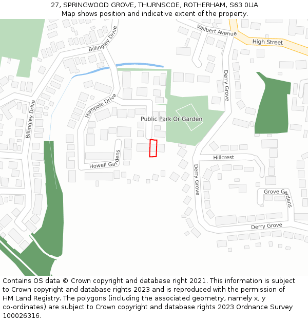 27, SPRINGWOOD GROVE, THURNSCOE, ROTHERHAM, S63 0UA: Location map and indicative extent of plot