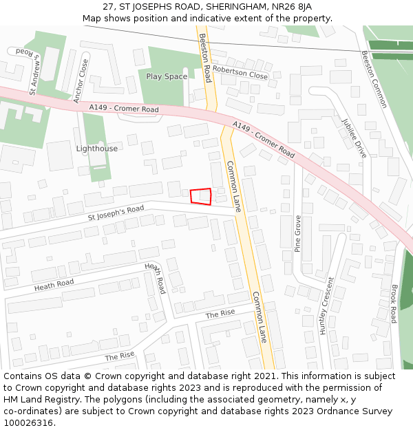 27, ST JOSEPHS ROAD, SHERINGHAM, NR26 8JA: Location map and indicative extent of plot