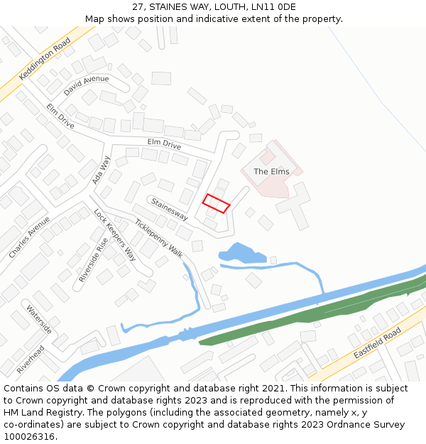 27, STAINES WAY, LOUTH, LN11 0DE: Location map and indicative extent of plot