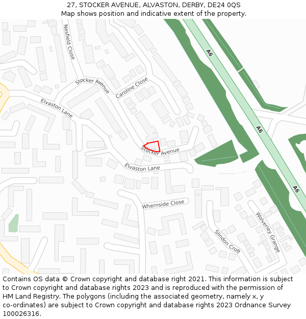 27, STOCKER AVENUE, ALVASTON, DERBY, DE24 0QS: Location map and indicative extent of plot