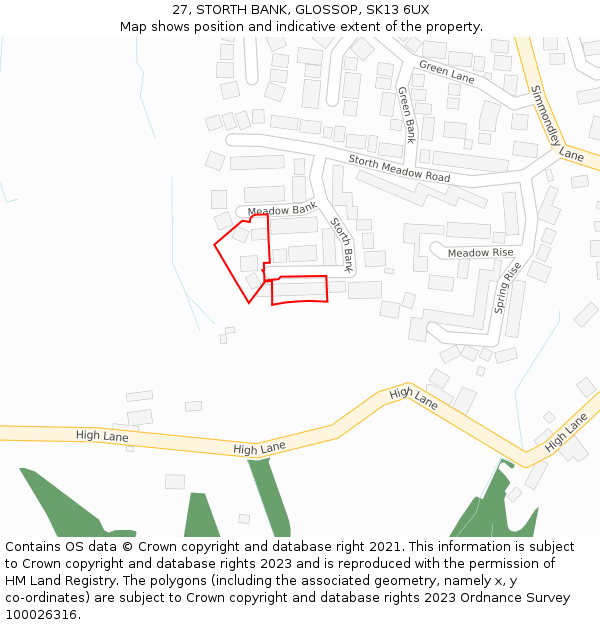 27, STORTH BANK, GLOSSOP, SK13 6UX: Location map and indicative extent of plot