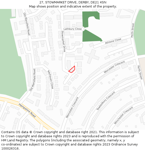 27, STOWMARKET DRIVE, DERBY, DE21 4SN: Location map and indicative extent of plot