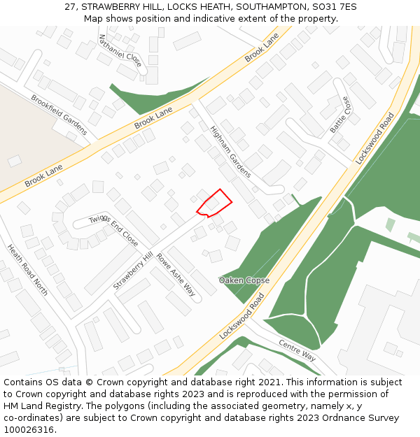 27, STRAWBERRY HILL, LOCKS HEATH, SOUTHAMPTON, SO31 7ES: Location map and indicative extent of plot