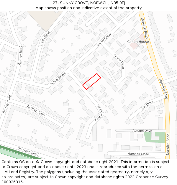 27, SUNNY GROVE, NORWICH, NR5 0EJ: Location map and indicative extent of plot
