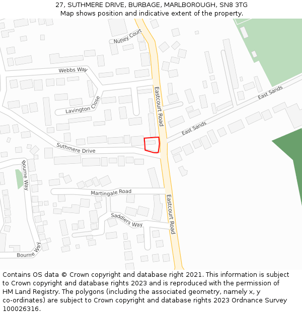 27, SUTHMERE DRIVE, BURBAGE, MARLBOROUGH, SN8 3TG: Location map and indicative extent of plot