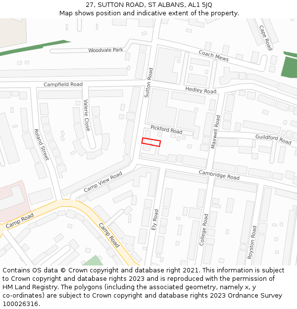 27, SUTTON ROAD, ST ALBANS, AL1 5JQ: Location map and indicative extent of plot