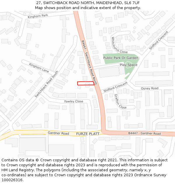 27, SWITCHBACK ROAD NORTH, MAIDENHEAD, SL6 7UF: Location map and indicative extent of plot