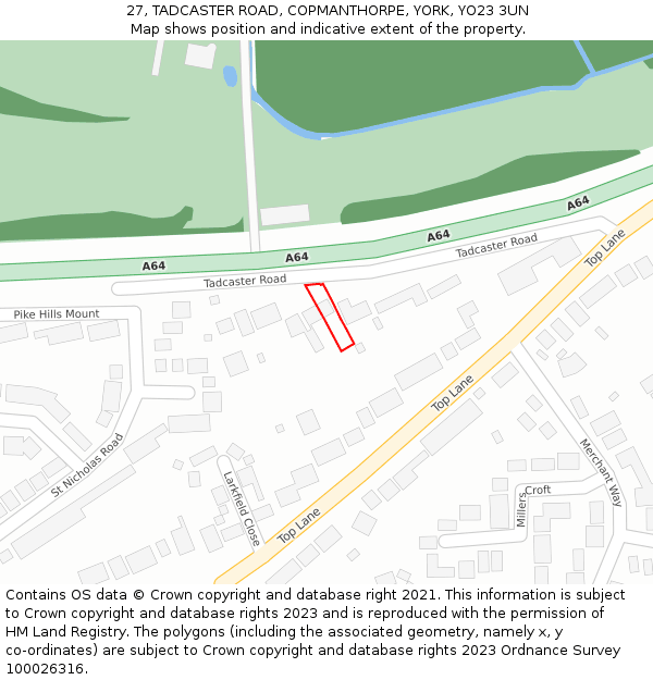 27, TADCASTER ROAD, COPMANTHORPE, YORK, YO23 3UN: Location map and indicative extent of plot