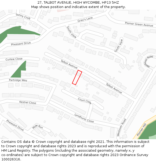27, TALBOT AVENUE, HIGH WYCOMBE, HP13 5HZ: Location map and indicative extent of plot