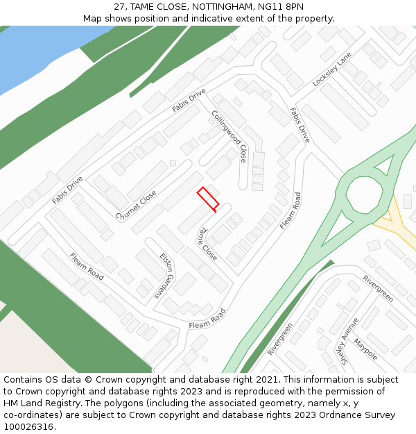 27, TAME CLOSE, NOTTINGHAM, NG11 8PN: Location map and indicative extent of plot