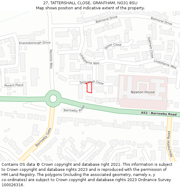 27, TATTERSHALL CLOSE, GRANTHAM, NG31 8SU: Location map and indicative extent of plot
