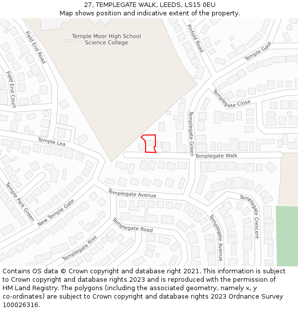 27, TEMPLEGATE WALK, LEEDS, LS15 0EU: Location map and indicative extent of plot