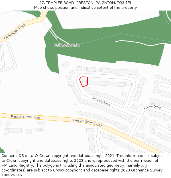 27, TEMPLER ROAD, PRESTON, PAIGNTON, TQ3 1EL: Location map and indicative extent of plot