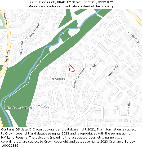 27, THE COPPICE, BRADLEY STOKE, BRISTOL, BS32 8DY: Location map and indicative extent of plot