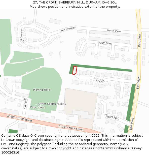 27, THE CROFT, SHERBURN HILL, DURHAM, DH6 1QL: Location map and indicative extent of plot