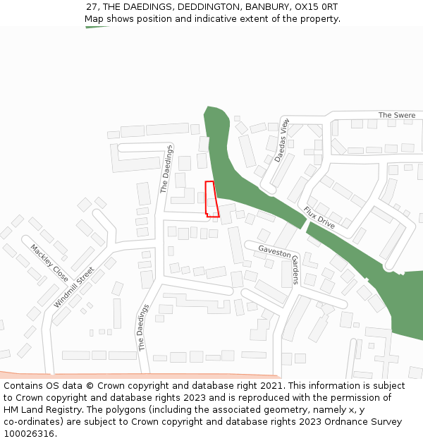 27, THE DAEDINGS, DEDDINGTON, BANBURY, OX15 0RT: Location map and indicative extent of plot