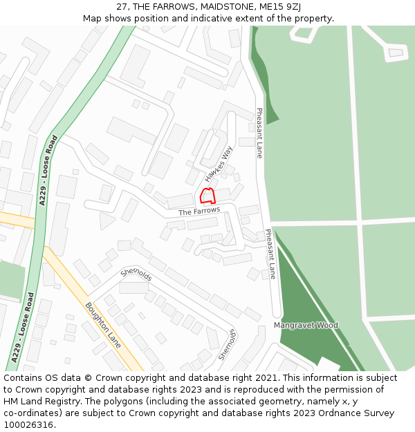 27, THE FARROWS, MAIDSTONE, ME15 9ZJ: Location map and indicative extent of plot