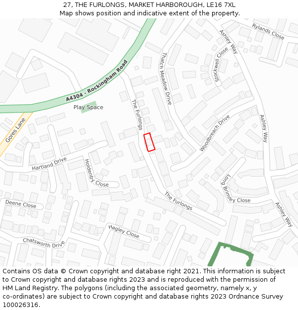 27, THE FURLONGS, MARKET HARBOROUGH, LE16 7XL: Location map and indicative extent of plot