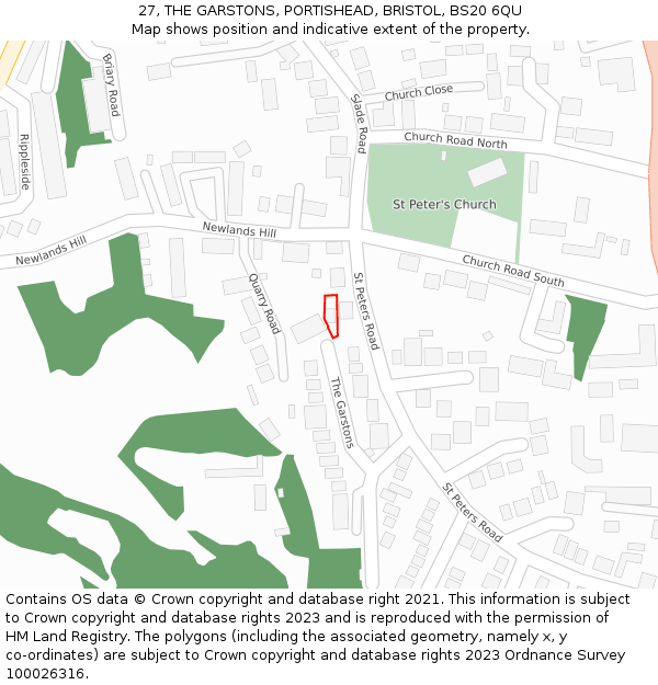 27, THE GARSTONS, PORTISHEAD, BRISTOL, BS20 6QU: Location map and indicative extent of plot