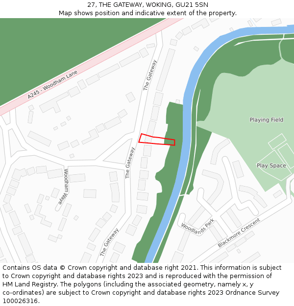 27, THE GATEWAY, WOKING, GU21 5SN: Location map and indicative extent of plot