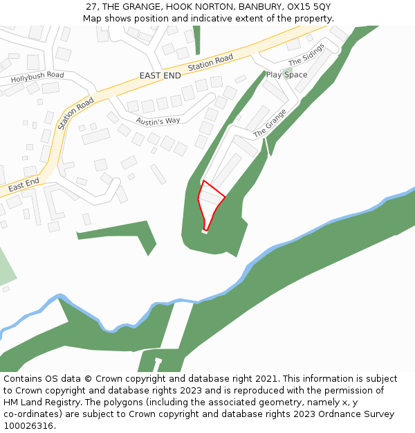 27, THE GRANGE, HOOK NORTON, BANBURY, OX15 5QY: Location map and indicative extent of plot