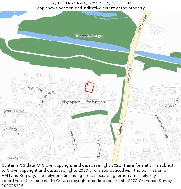27, THE HAYSTACK, DAVENTRY, NN11 0NZ: Location map and indicative extent of plot