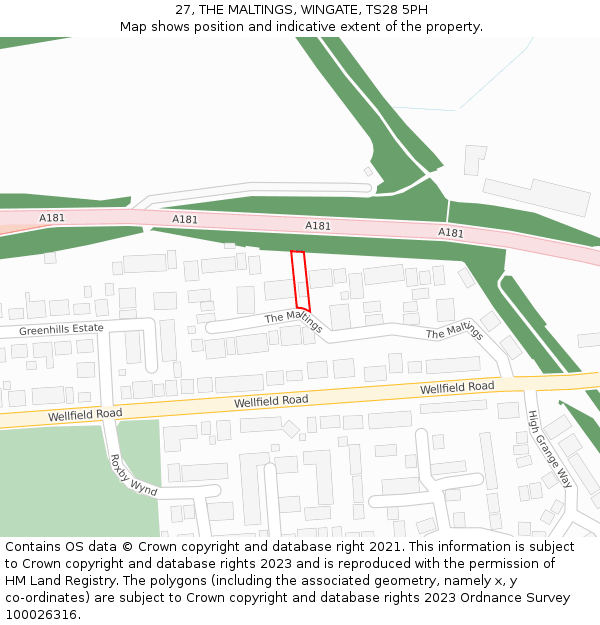 27, THE MALTINGS, WINGATE, TS28 5PH: Location map and indicative extent of plot